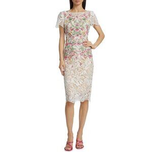 NWT Marchesa Notte Guipure Lace Floral Midi Dress